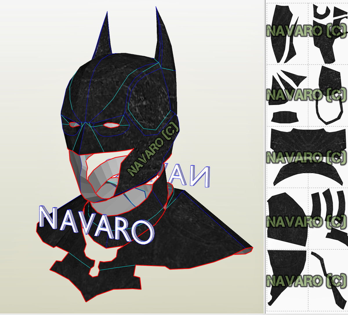 BATMAN Arkham Origins Cowl Template | Batman Helmet Pepakura Template – NAVARO batman-arkham-origins-cowl-template-batman-helmet-pepakura-template-navaro