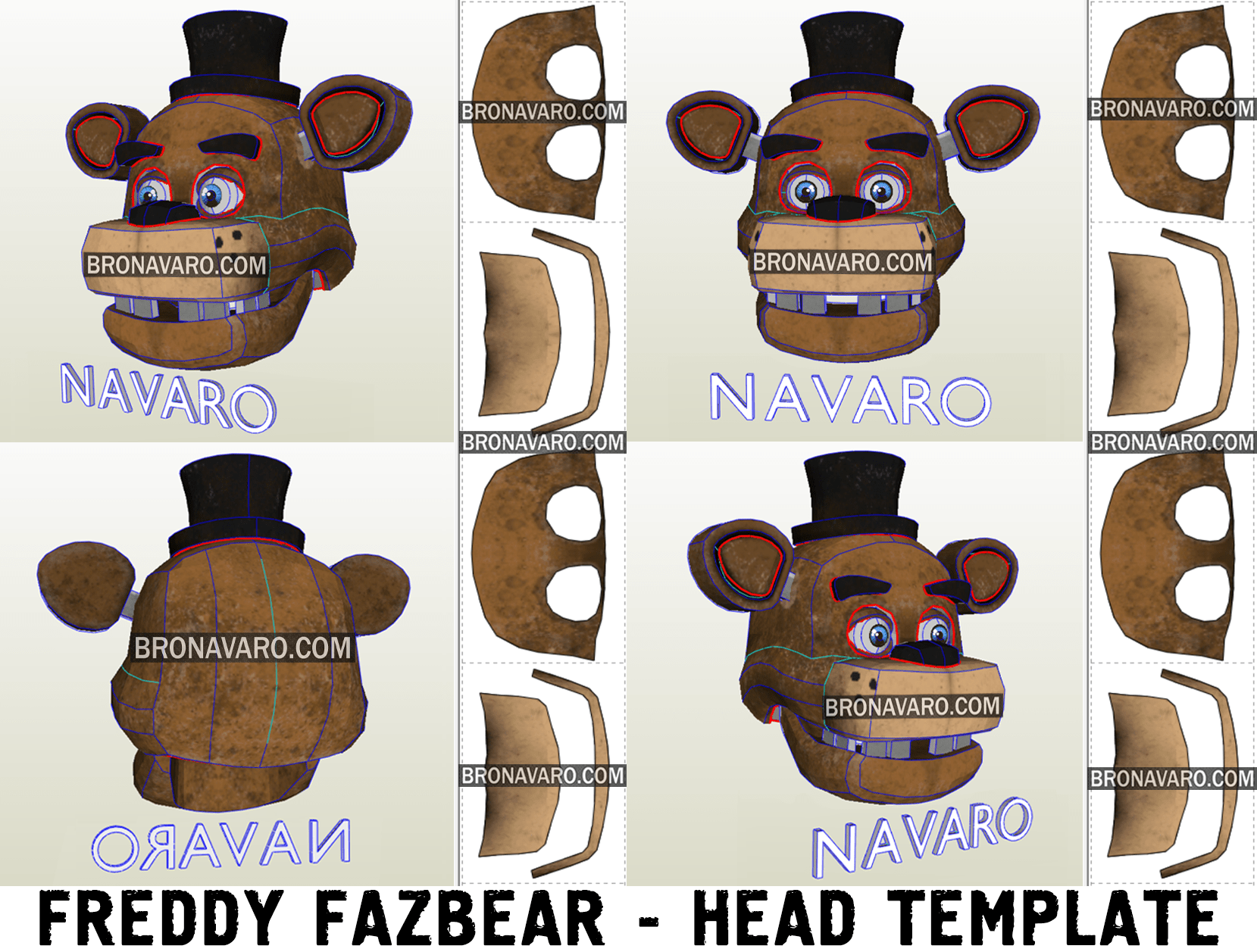 FREDDY FAZBEAR Head Foam Template Fredbear Head Mask Pepakura NAVARO freddy-fazbear-head-foam-template-fredbear-head-mask-pepakura-navaro