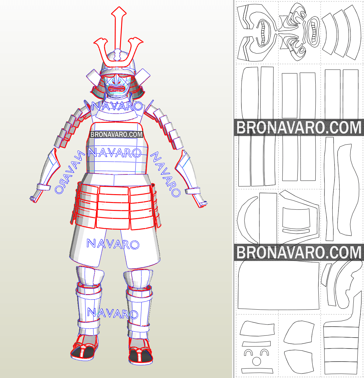 SAMURAI Armor (Foam Template) Samurai Shogun Armor Pepakura NAVARO