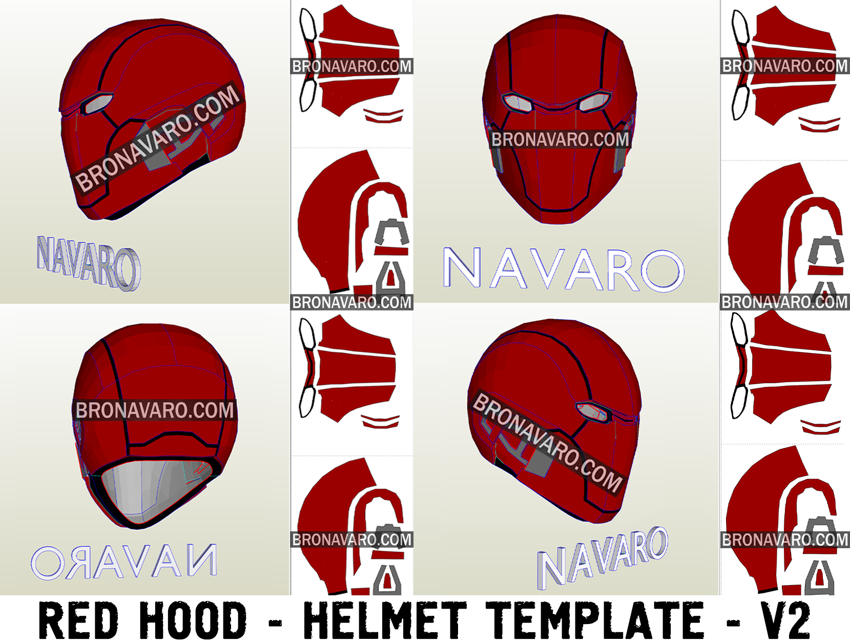 RED HOOD Helmet (Eva Foam Templates) Red Hood Helmet Pepakura NAVARO
