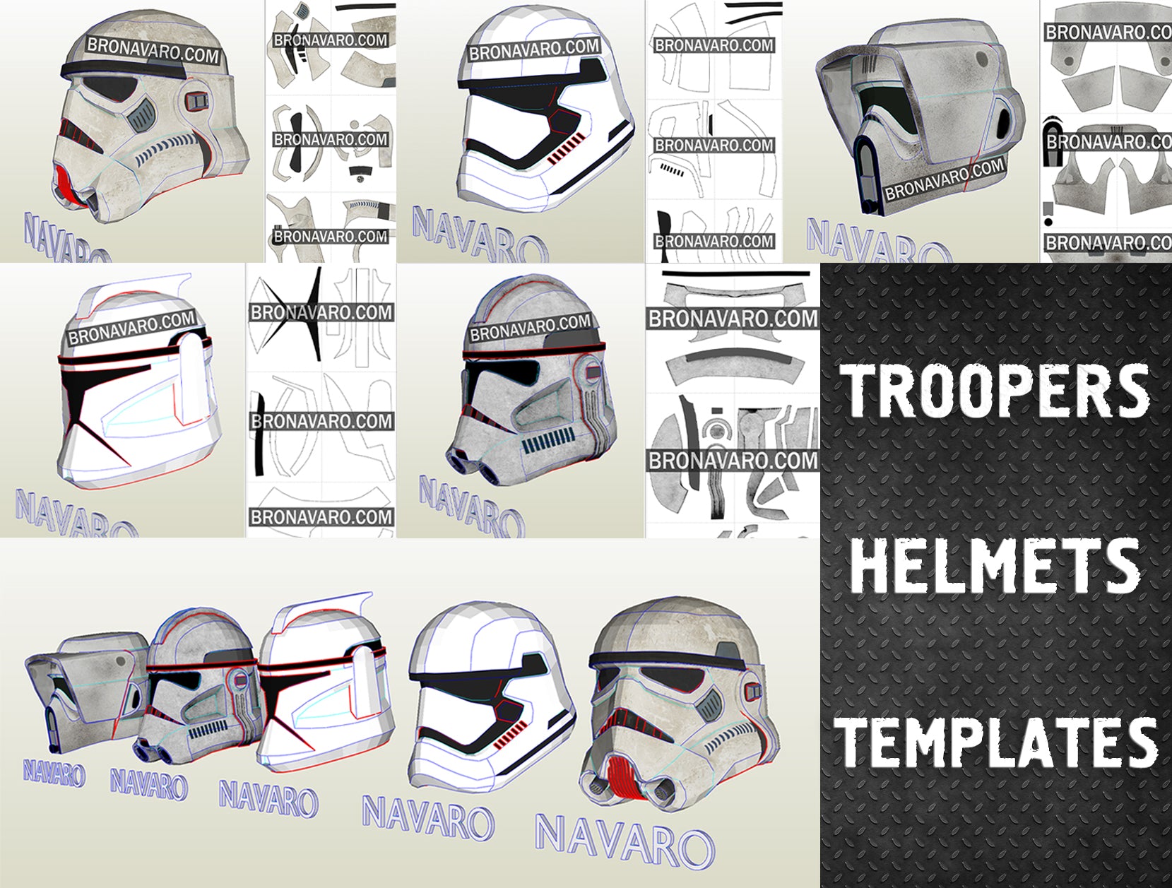 StormTrooper Helmet Pepakura Template - TROOPERS Helmets SET Patterns ...